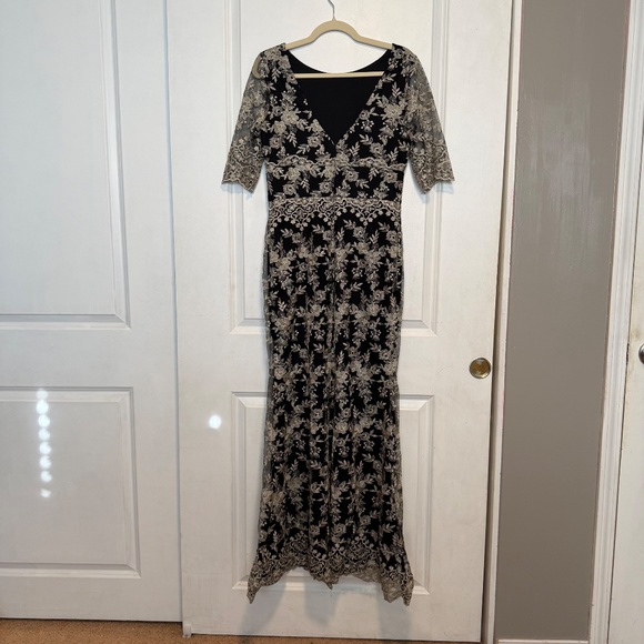 Anthropologie BHLDN Betsy Dress Black Cream Lace Maxi Gown Size 10 - Picture 9 of 15